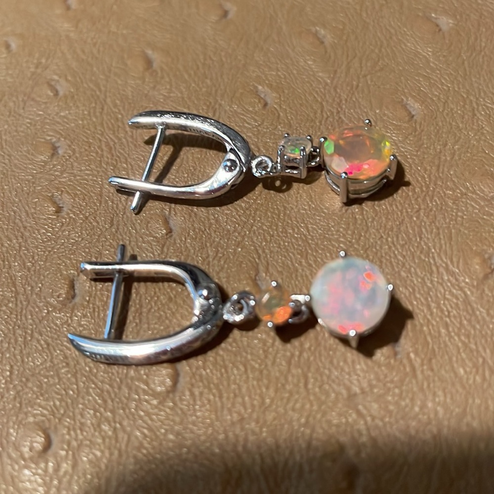 Ethiopian opal & white zircon SS earrings